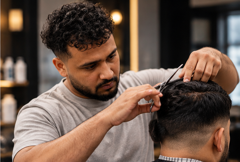 Barber at work in the AONE studio